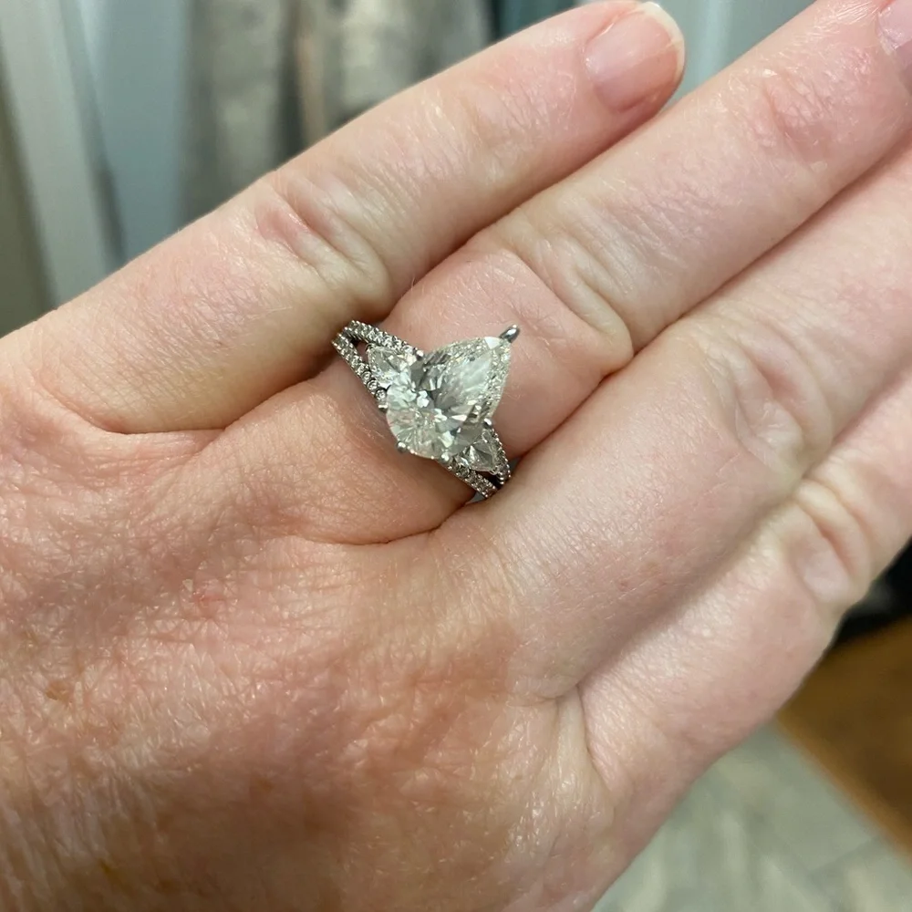 14 karat white gold lab diamond ring.